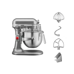 طراحی فشرده موتور قدرتمند 1.3 اسب بخار آسان تمیز میشود میکسر سیاره ای 6.9 لیتری KitchenAid 5KSM7990XESL. نوع: میکسر پایه، رنگ محصول: نقره ای، عملکرد مخلوط کن: ضرب، خمیر، مخلوط. جنس بدنه: روی، جنس کاسه: فولاد ضد زنگ. توان: 325 وات، ولتاژ ورودی AC: 220 - 240 ولت، فرکانس ورودی AC: 50/60 هرتز عرض: 287 میلی متر، عمق: 370 میلی متر، ارتفاع: 419 میلی متر. عرض بسته بندی: 345 میلی متر، عمق بسته بندی: 440 میلی متر، ارتفاع بسته بندی: 500 میلی متر