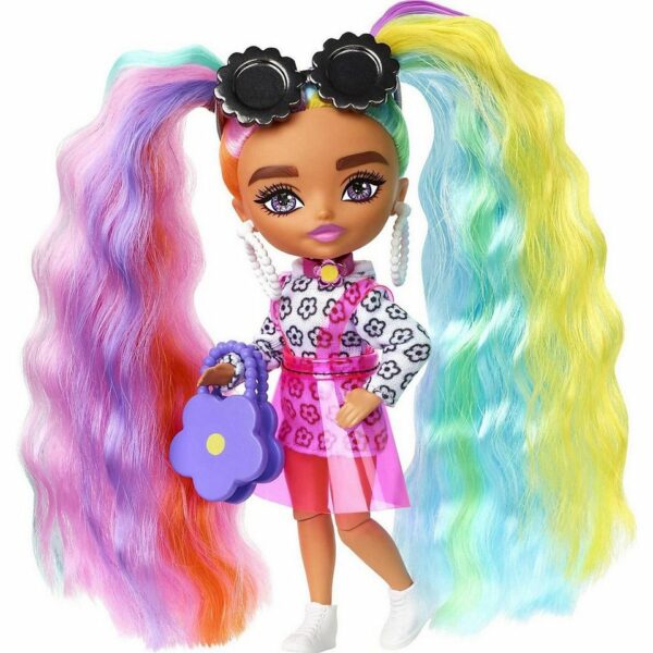 عروسک باربی متل آمریکا Mattel Barbie Extra Mini Doll Daisy Rainbow Pigtails